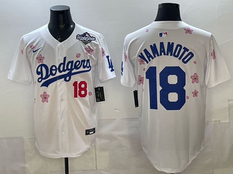 Men Los Angeles Dodgers #18 Yamamoto White Sakura Edition 2026 Nike MLB Jersey 0010